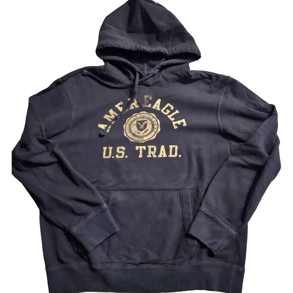Vintage American Eagle Outfitters Navy Graphic Pullover Hoodie
